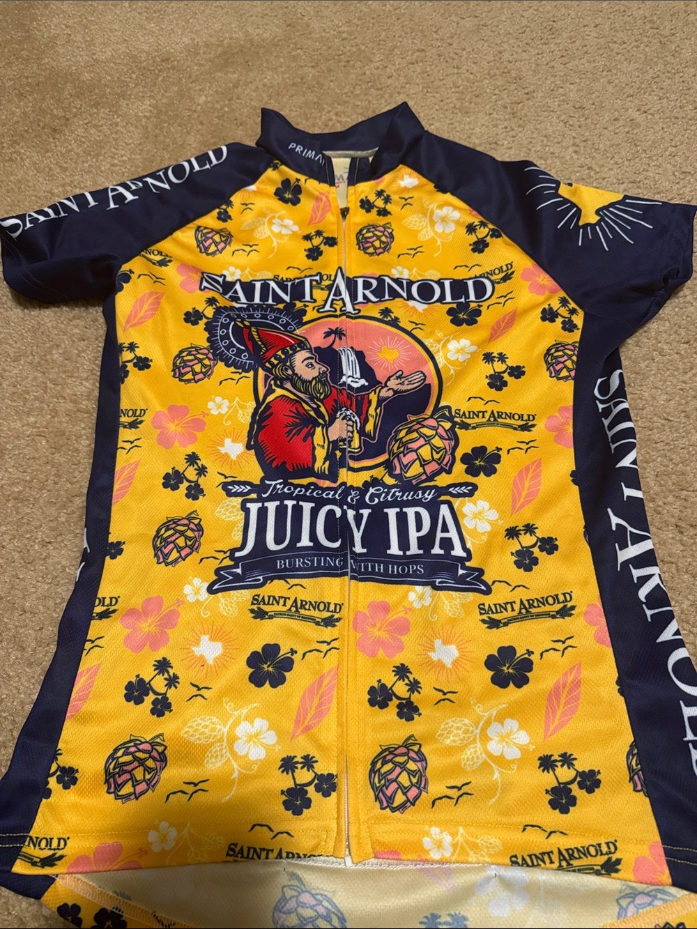 MS 150 Saint Arnold’s Juicy IPA Short Sleeve Cycling Jersey - Yellow & Navy
